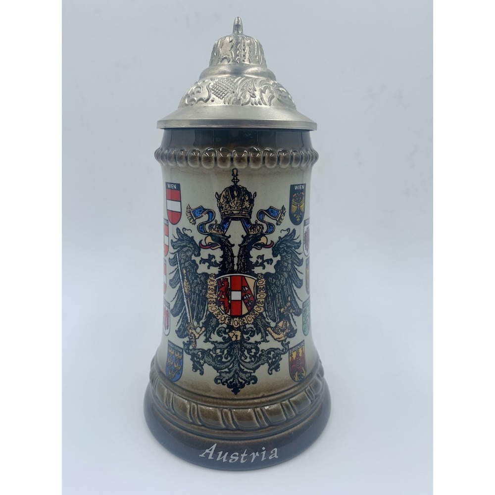 Vtg Original King Austria Beer‎ Stein Hand Painted Imperial Eagle 358/0